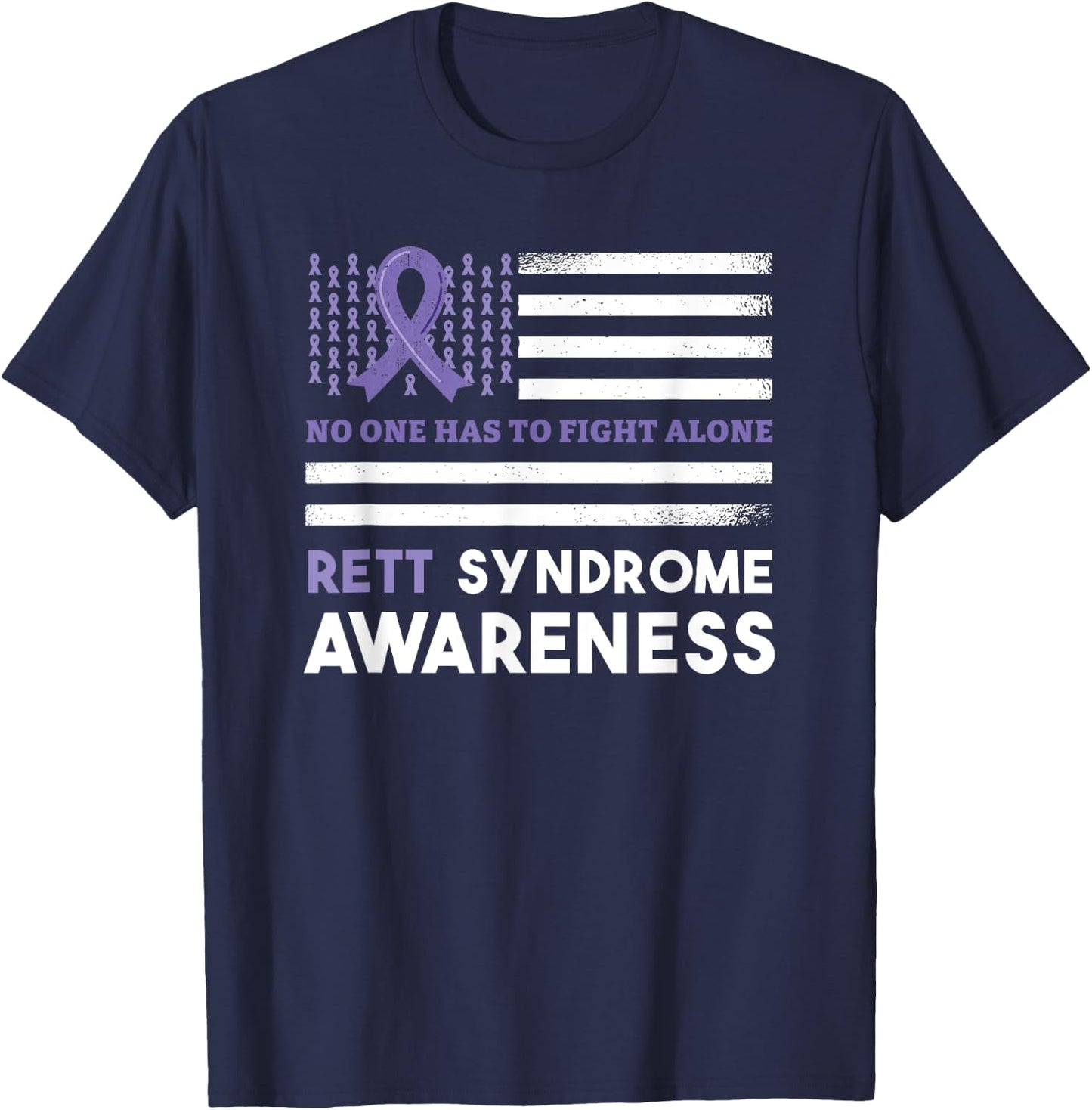Rett Syndrome Awareness Butterfly Ribbon Purple Support T-Shirt - T-Shirt | Navy