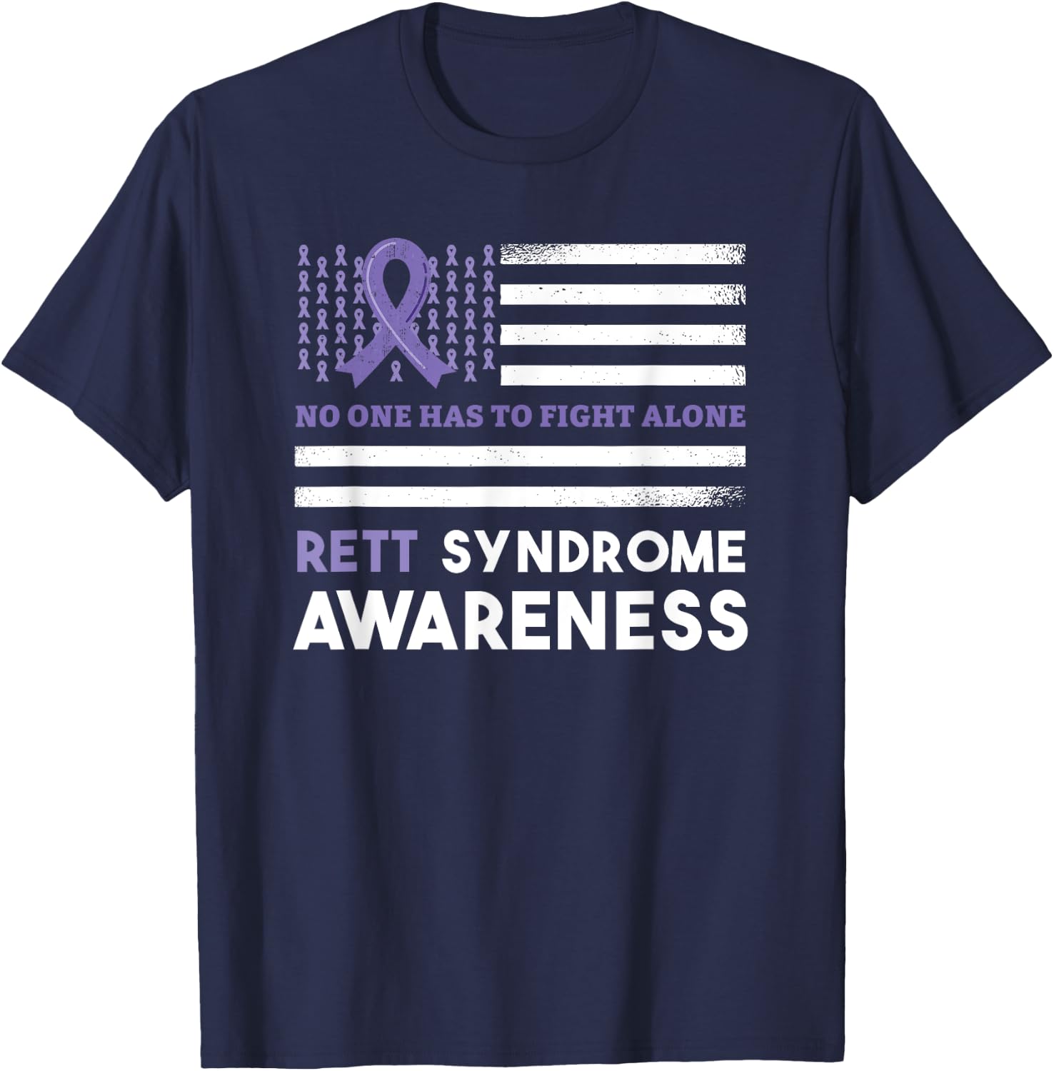 Rett Syndrome Awareness Butterfly Ribbon Purple Support T-Shirt - T-Shirt | Navy