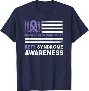 Rett Syndrome Awareness Butterfly Ribbon Purple Support T-Shirt - T-Shirt | Navy