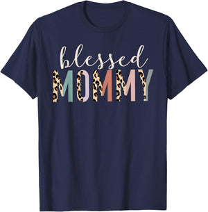 Blessed Mommy Cute Leopard Print T-Shirt - T-Shirt | Navy