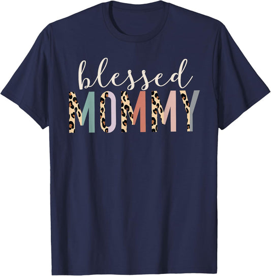 Blessed Mommy Cute Leopard Print T-Shirt - T-Shirt | Navy