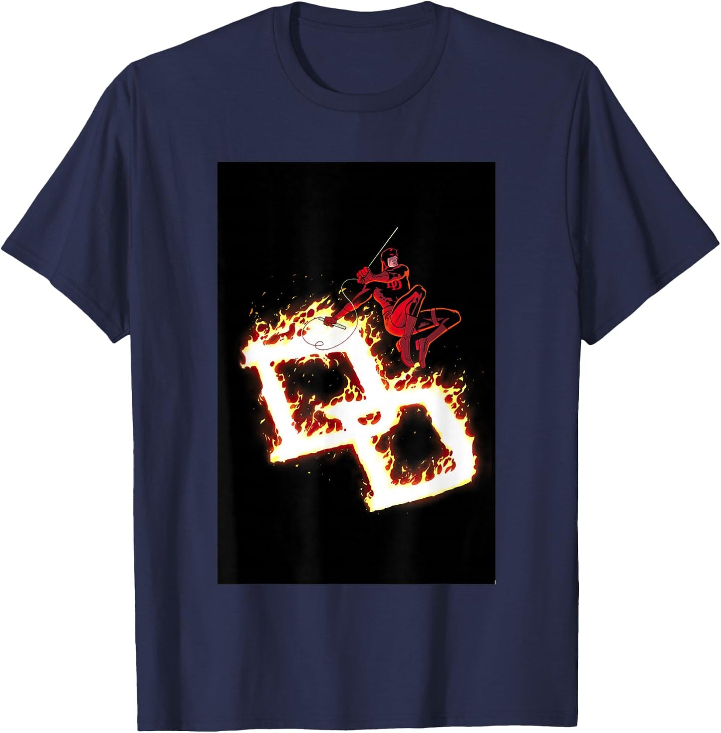 Marvel Comics Retro Classic Daredevil DD On Fire Logo T-Shirt - T-Shirt | Navy