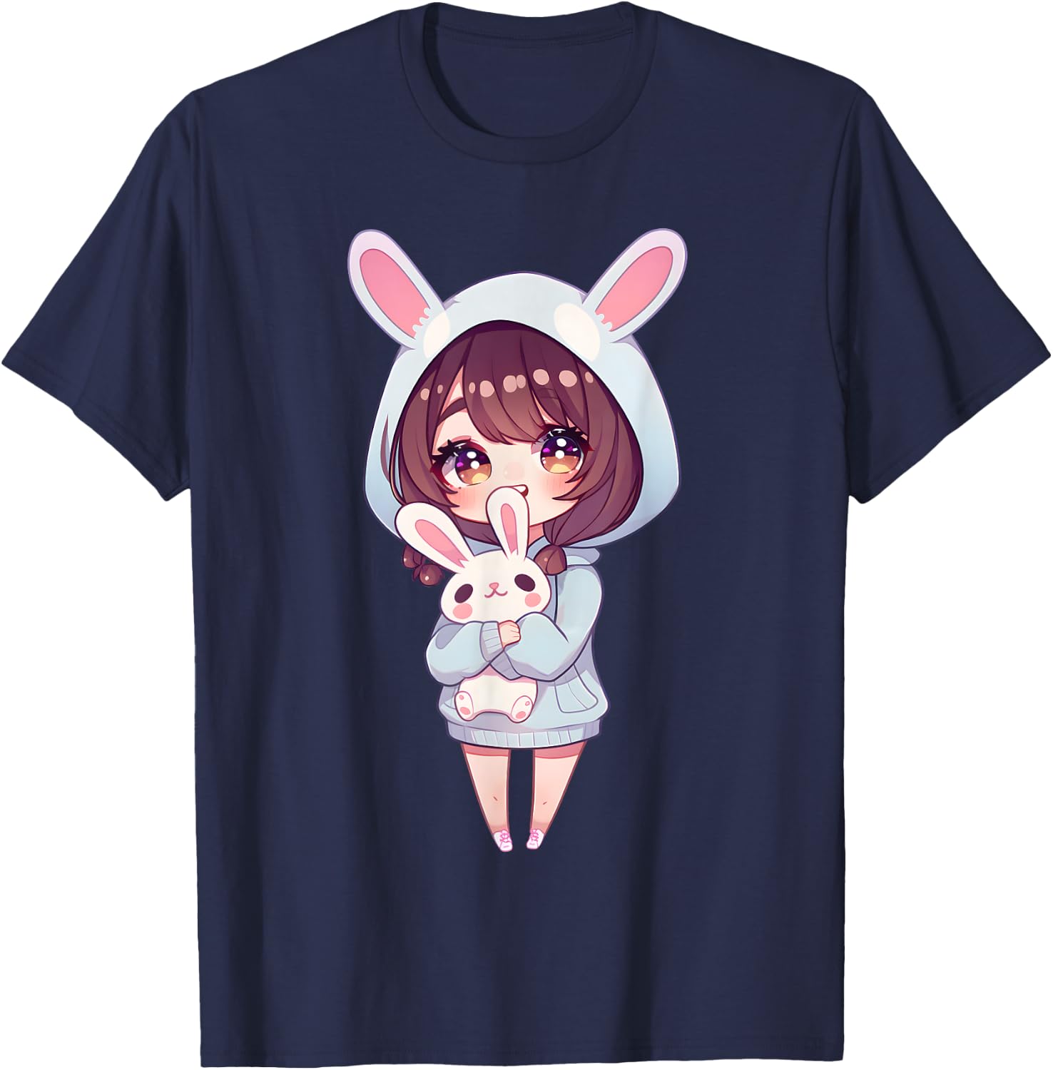 Anime Girl With Bunny Kawaii Easter Japanese Otaku Girl T-Shirt - T-Shirt | Navy