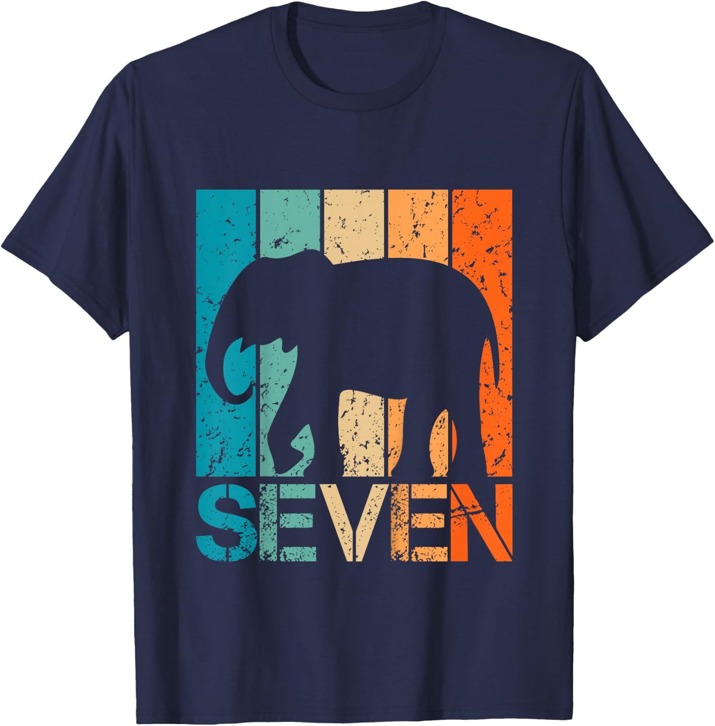 Kids Funny 7th Elephant Birthday 7 Year Old Birthday Elephant T-Shirt - T-Shirt | Navy