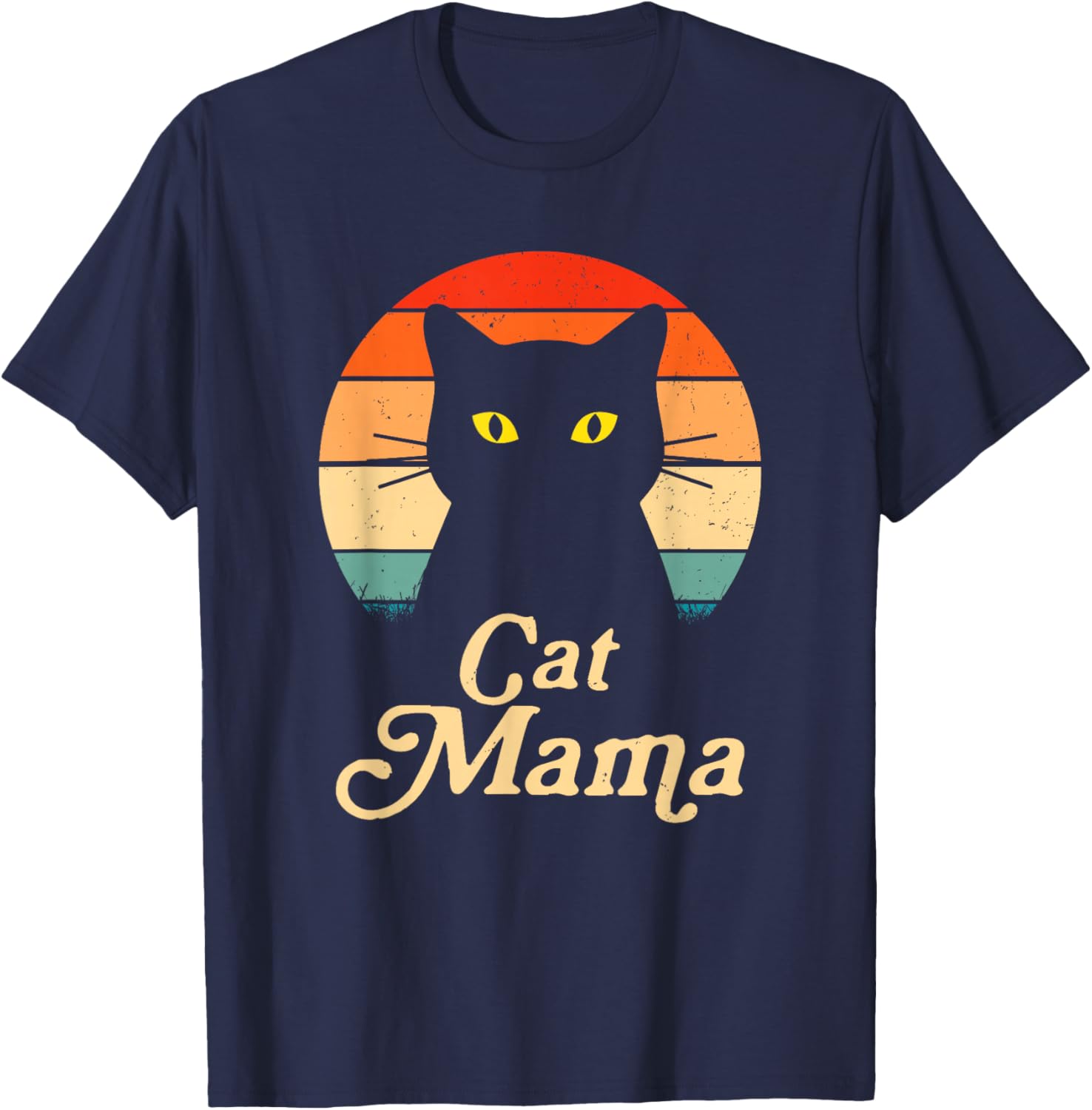 Vintage Cat Mama Wildlife Happy Mother's Day Black Cat Mom T-Shirt - T-Shirt | Navy