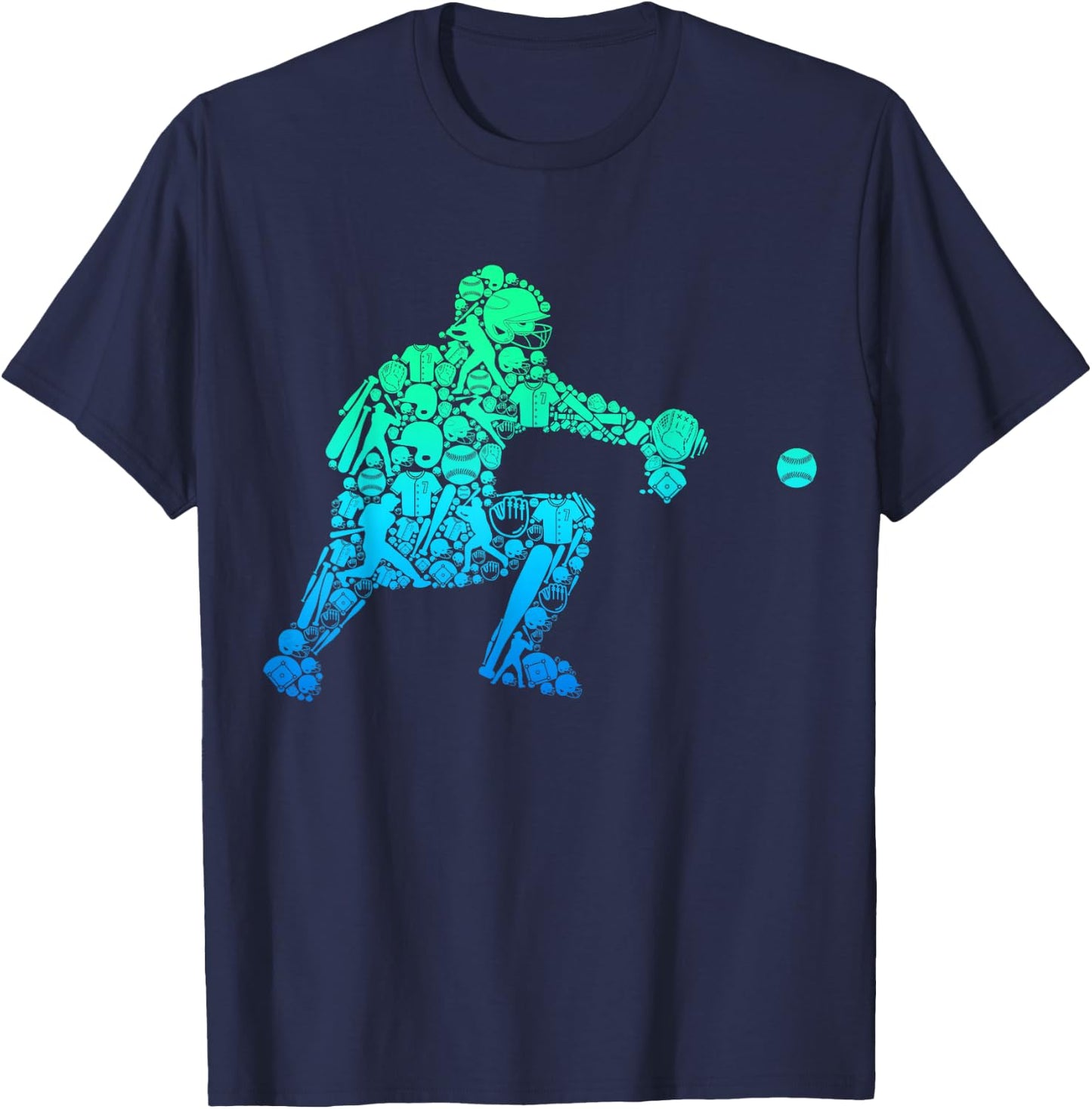 Baseball Catcher Player Youth Men Kids Boys T-Shirt - T-Shirt | Navy