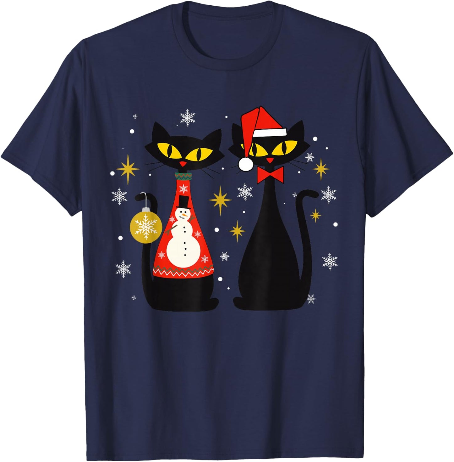 Mid Century Modern Look Cats Christmas Retro 50s 60s Xmas T-Shirt - T-Shirt | Navy