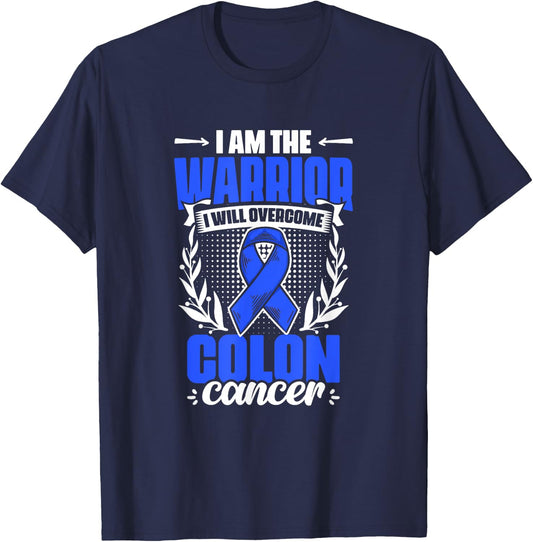 Colon Cancer Warrior Blue Ribbon Support Colorectal Cancer T-Shirt - T-Shirt | Navy