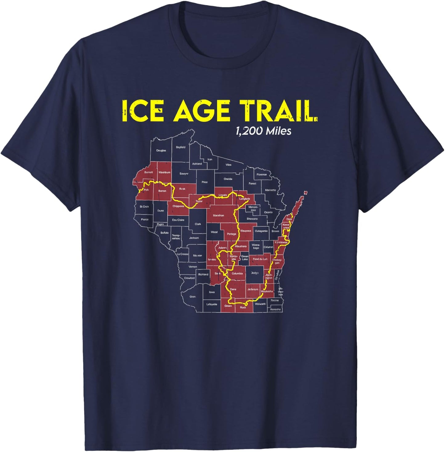 Ice Age Trail Wisconsin Long-Distance Hiking Scenic Trail T-Shirt - T-Shirt | Navy