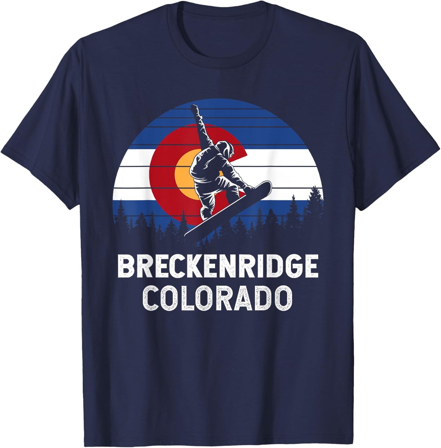 Colorado Snowboarding Gifts And Shirts Breckenridge CO Mountain Town Retro Snowboarding T-Shirt - T-Shirt | Navy