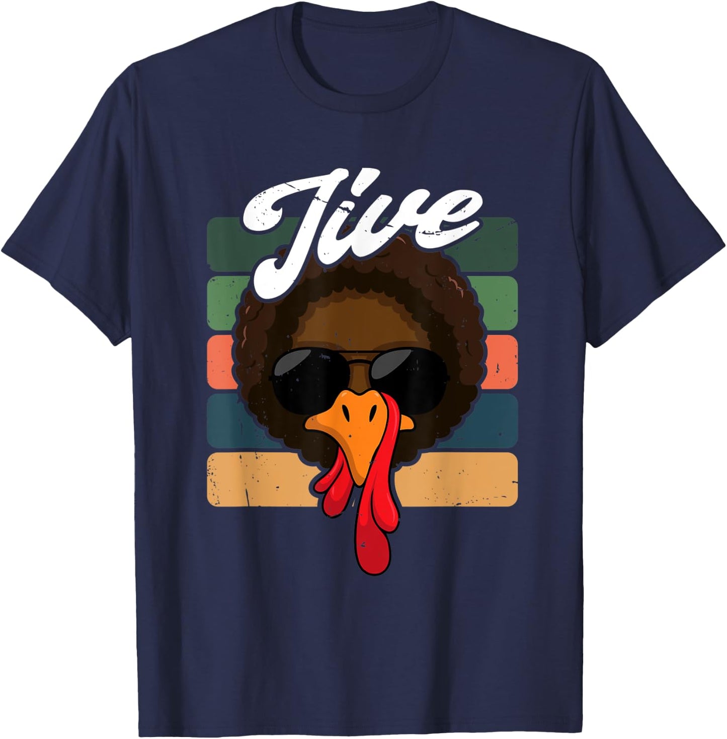 Jive Thanksgiving Turkey Day Face Vintage Retro T-Shirt - T-Shirt | Navy