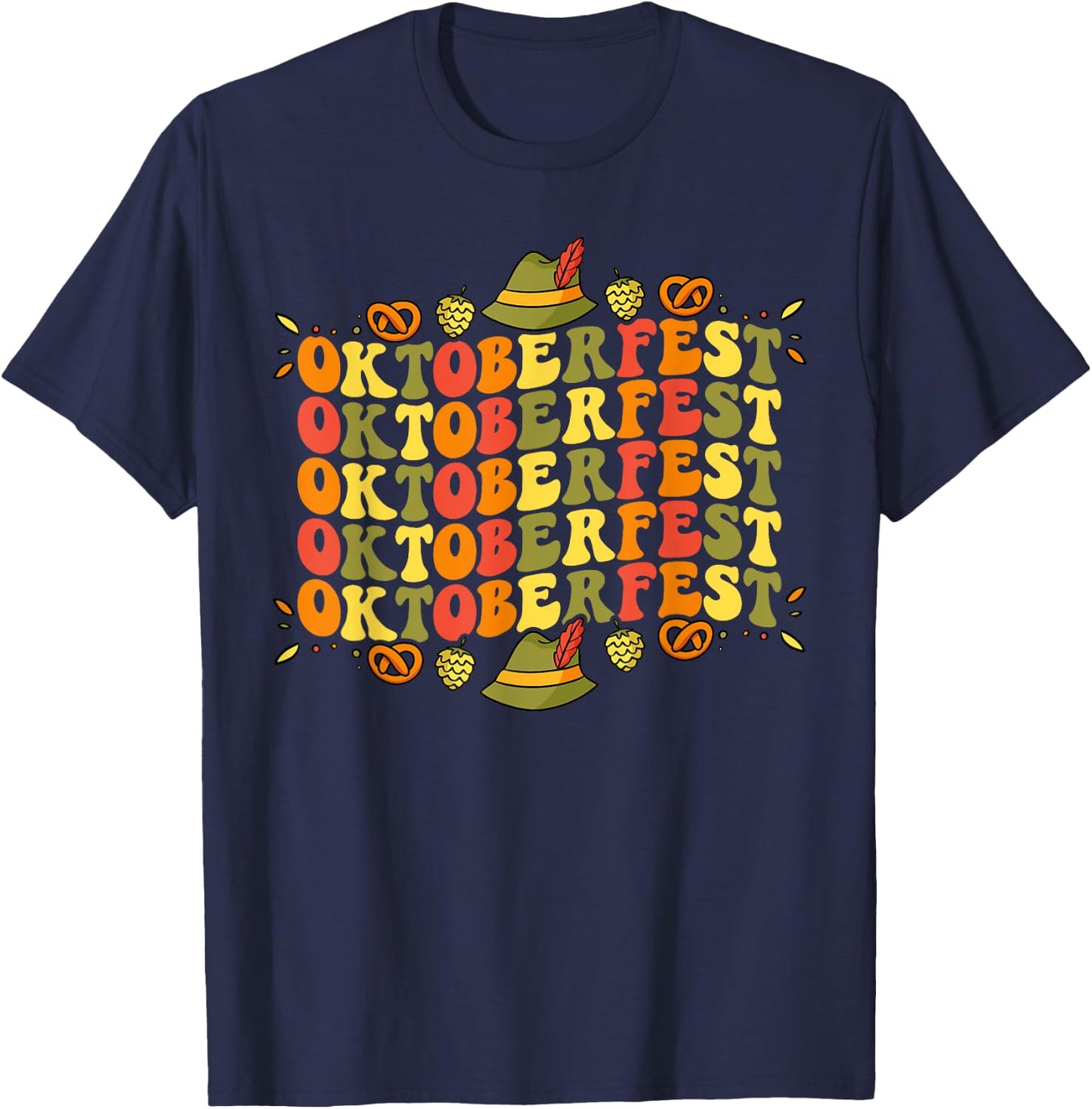 Oktoberfest Retro Groovy German Things Bavarian Festival T-Shirt - T-Shirt | Navy