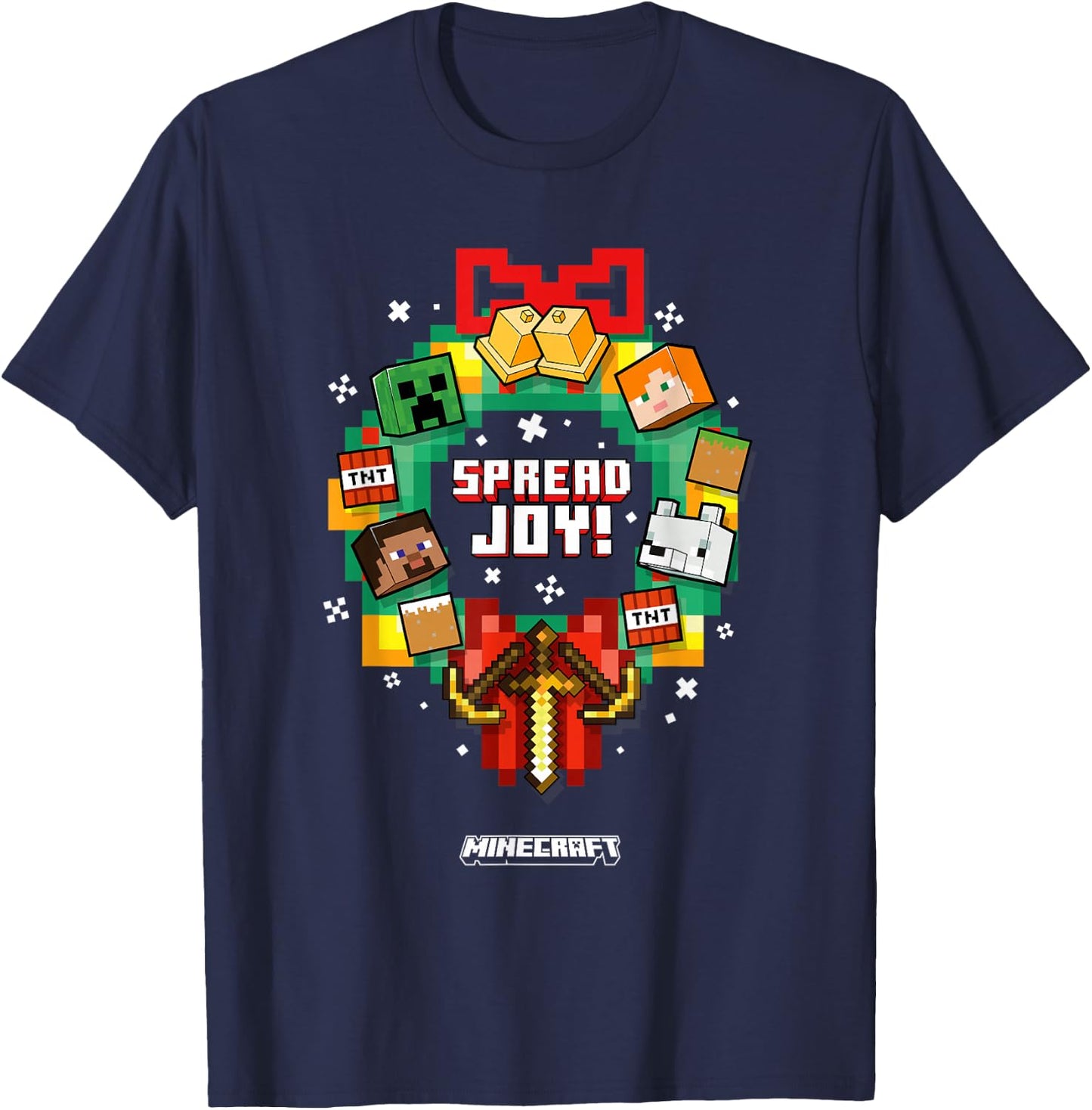 Minecraft Christmas Spread Joy! Xmas Crown Group Shot T-Shirt - T-Shirt | Navy