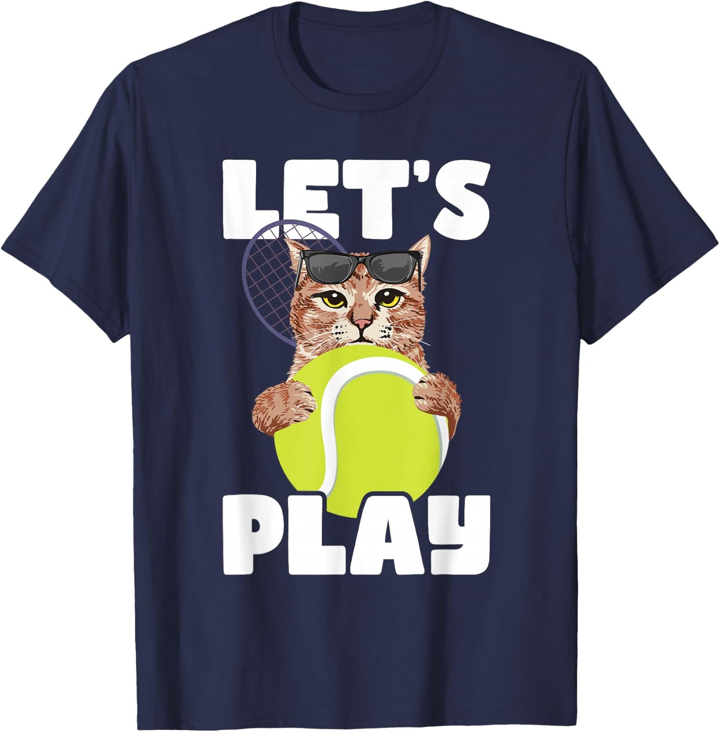 Let's Play - Cat Sunglasses Tennis Player Sports Tournament T-Shirt - T-Shirt | Navy