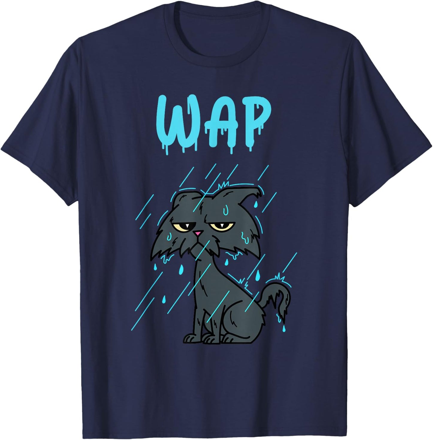 Wet Cat – WAP – with Kitty in The Rain T-Shirt - T-Shirt | Navy