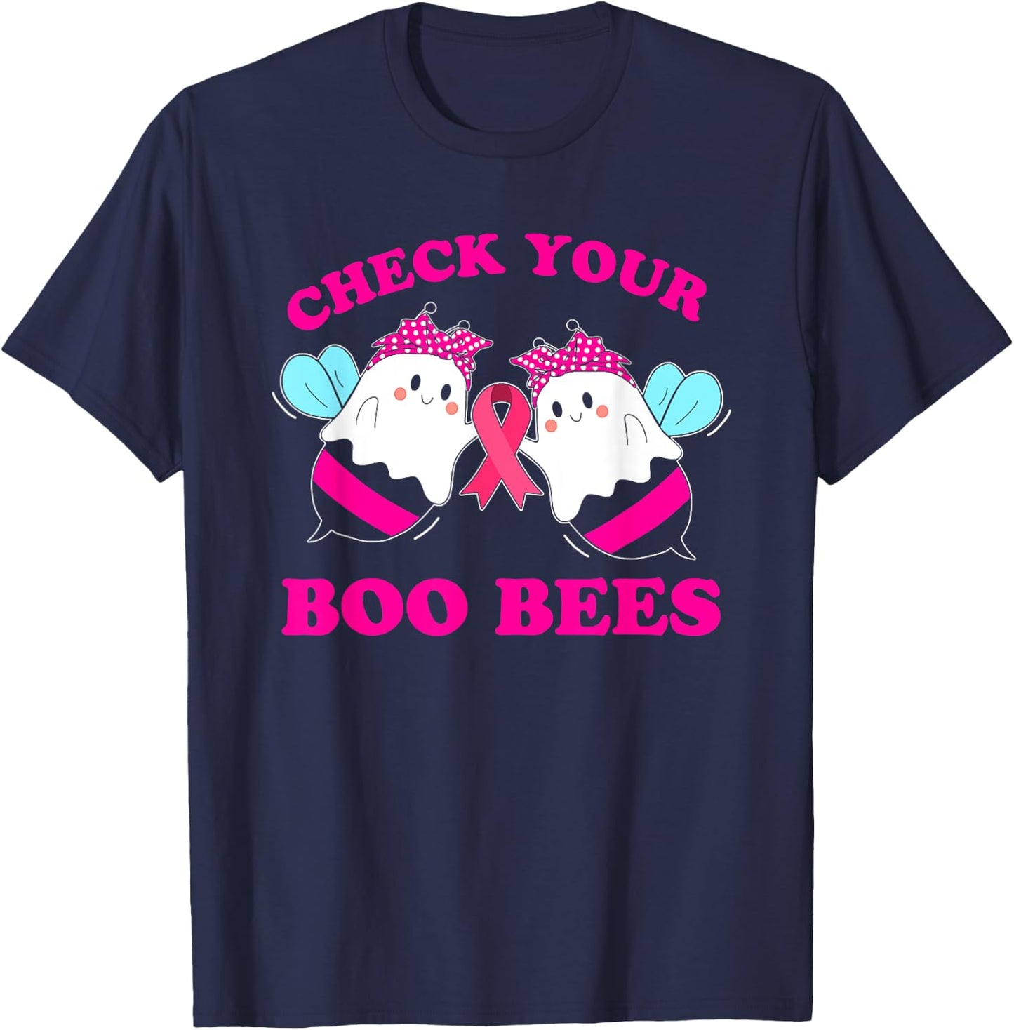 Check Your Boo Bees Funny Breast Cancer Halloween Women T-Shirt - T-Shirt | Navy