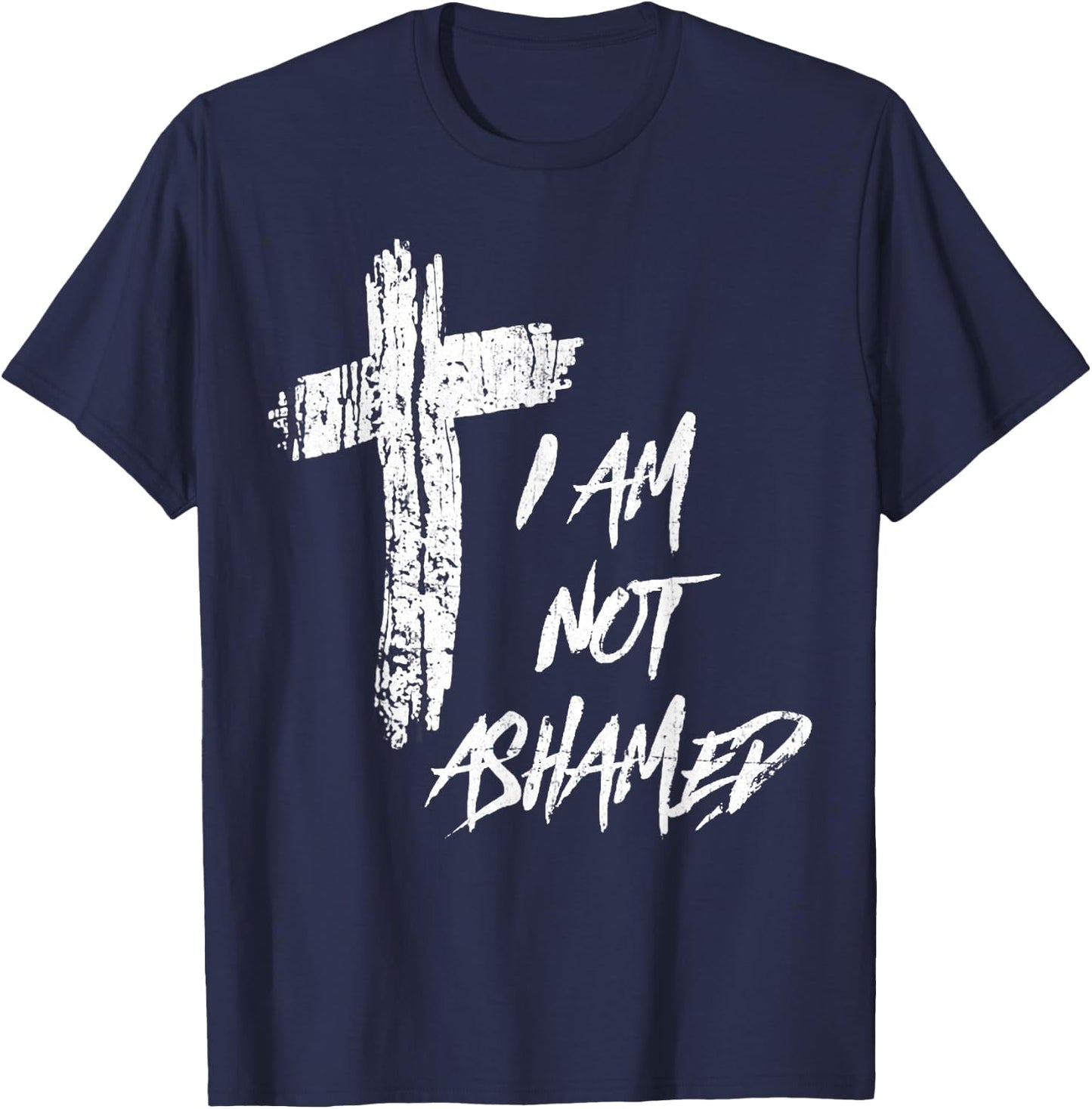 Vintage I Am Not Ashamed Cross Christian Collection T-Shirt - T-Shirt | Navy