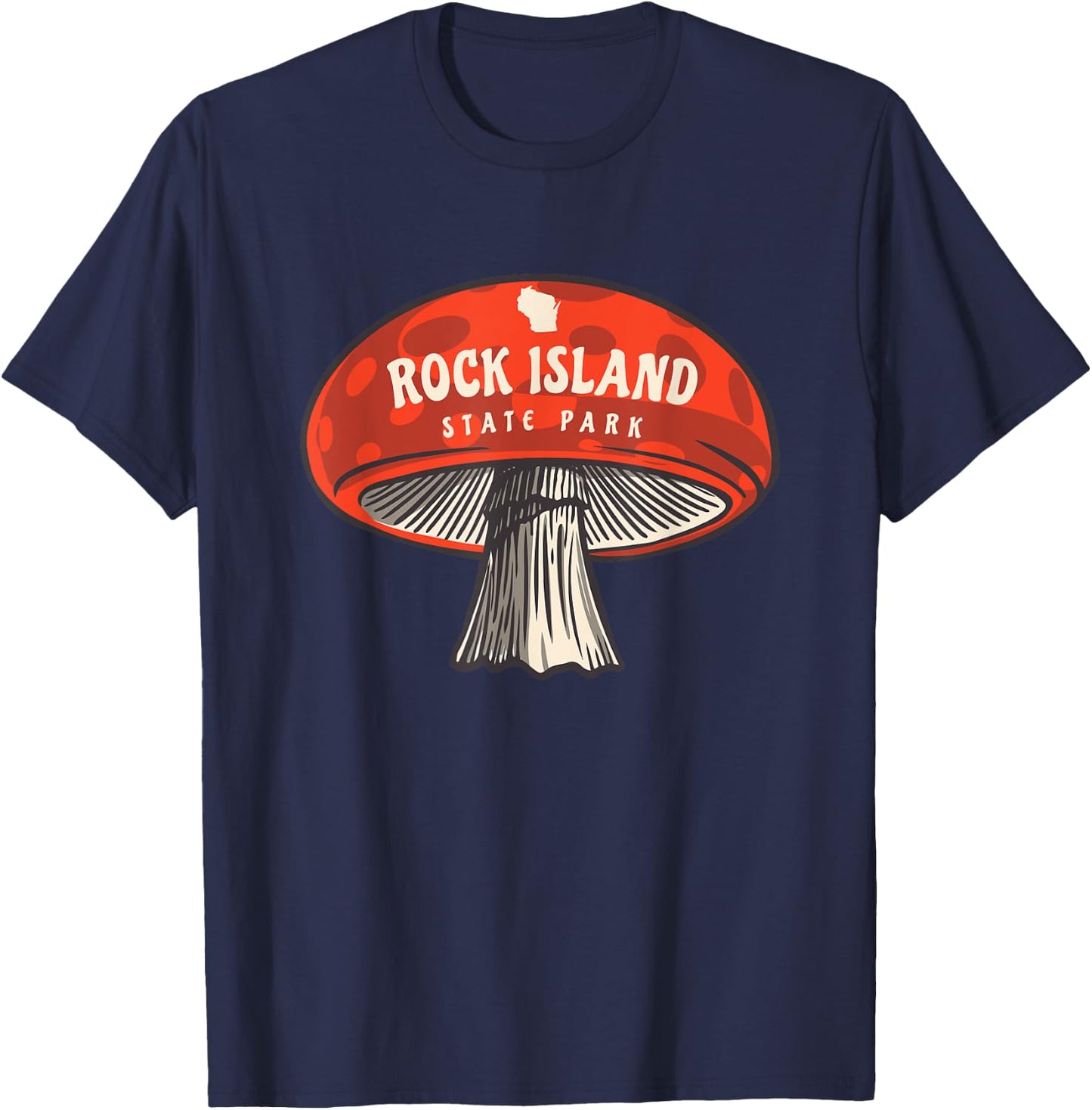Cute Mushroom Rock Island State Park Wisconsin Mycology T-Shirt - T-Shirt | Navy