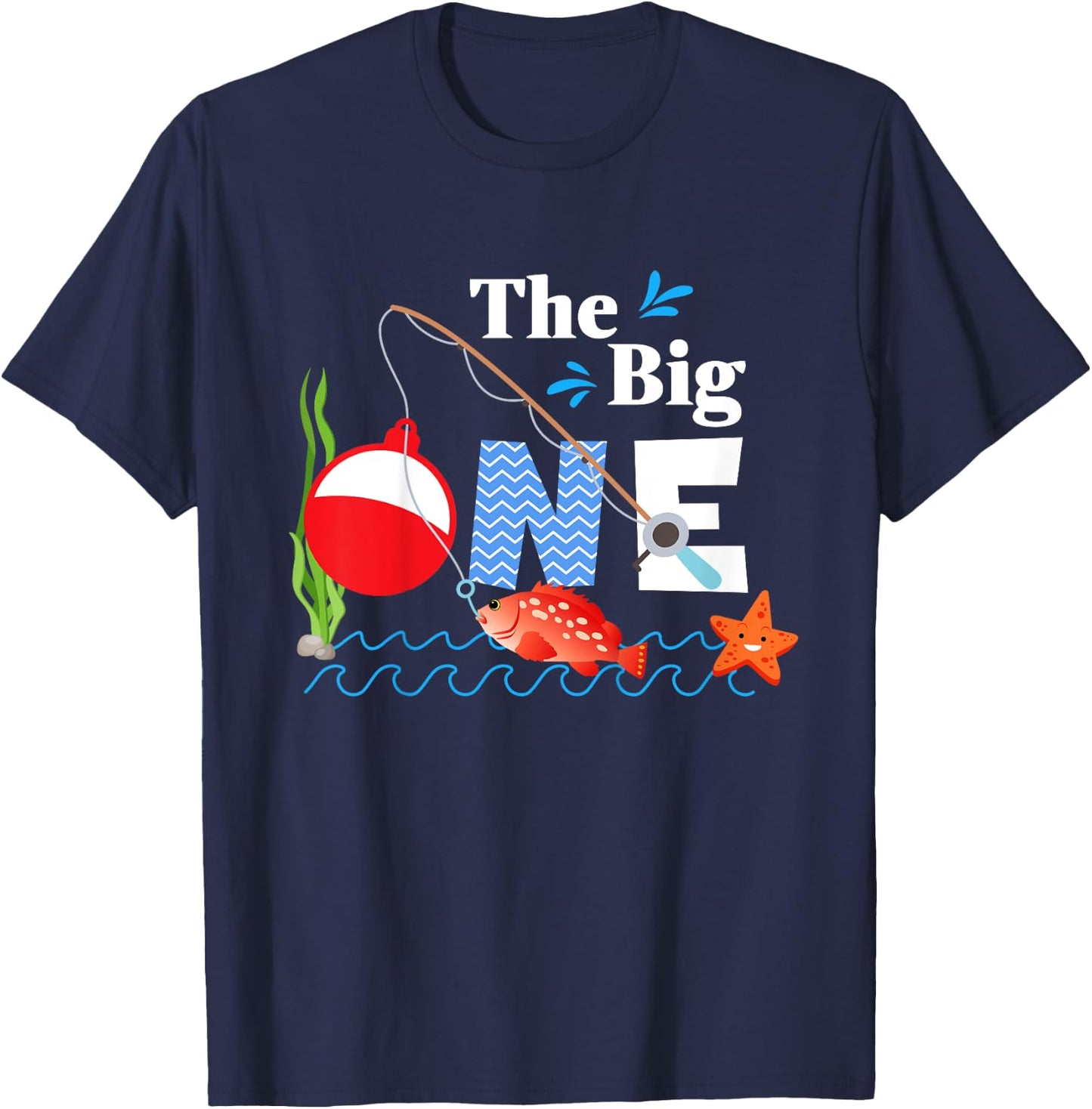 Kids Fishing The Big One Year 1st First Birthday Little Fisherman T-Shirt - T-Shirt | Navy