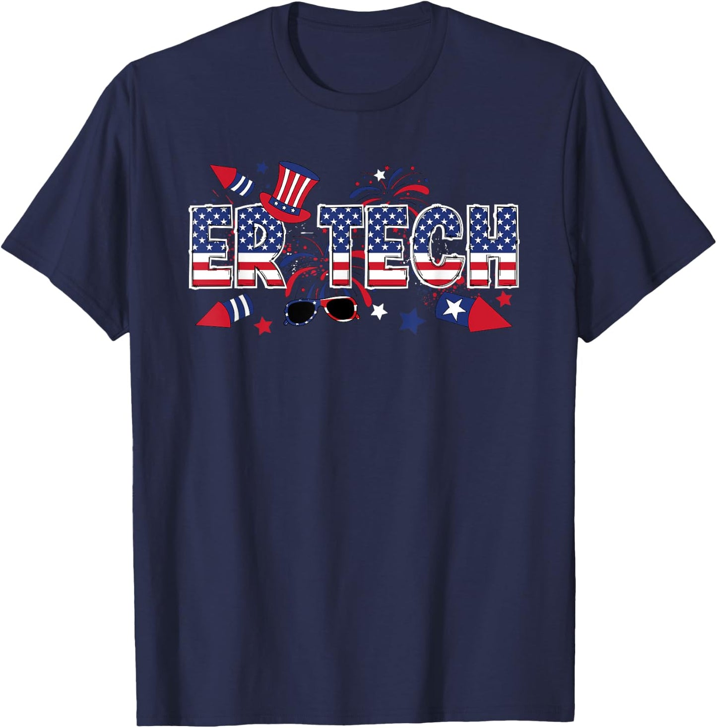4th Of July ER Tech American Flag Emergency Room Technician Men T-Shirt - T-Shirt | Navy