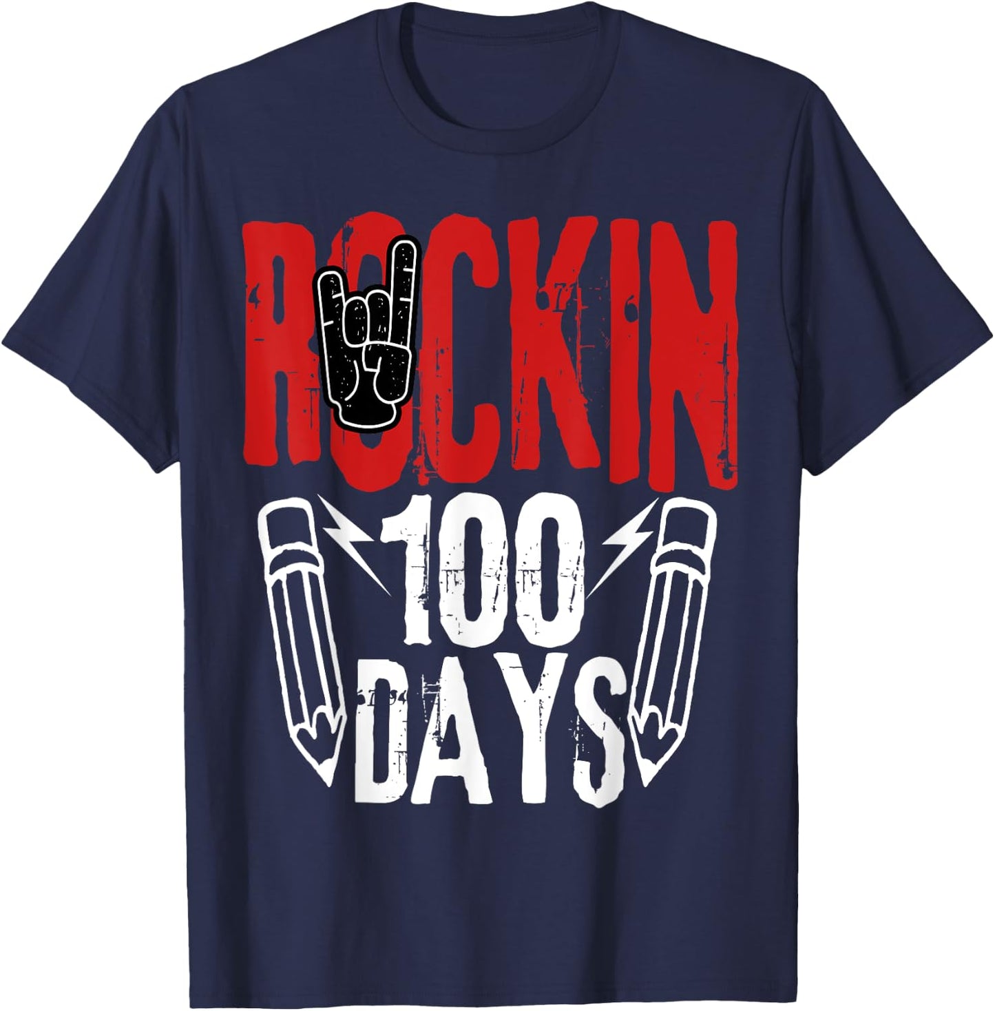 100 Days of School Rock N Roll Music Guitar T-Shirt - T-Shirt | Navy