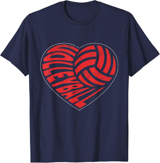 Love Volleyball Best Fun Birthday, Valentine Day T-Shirt - T-Shirt | Navy
