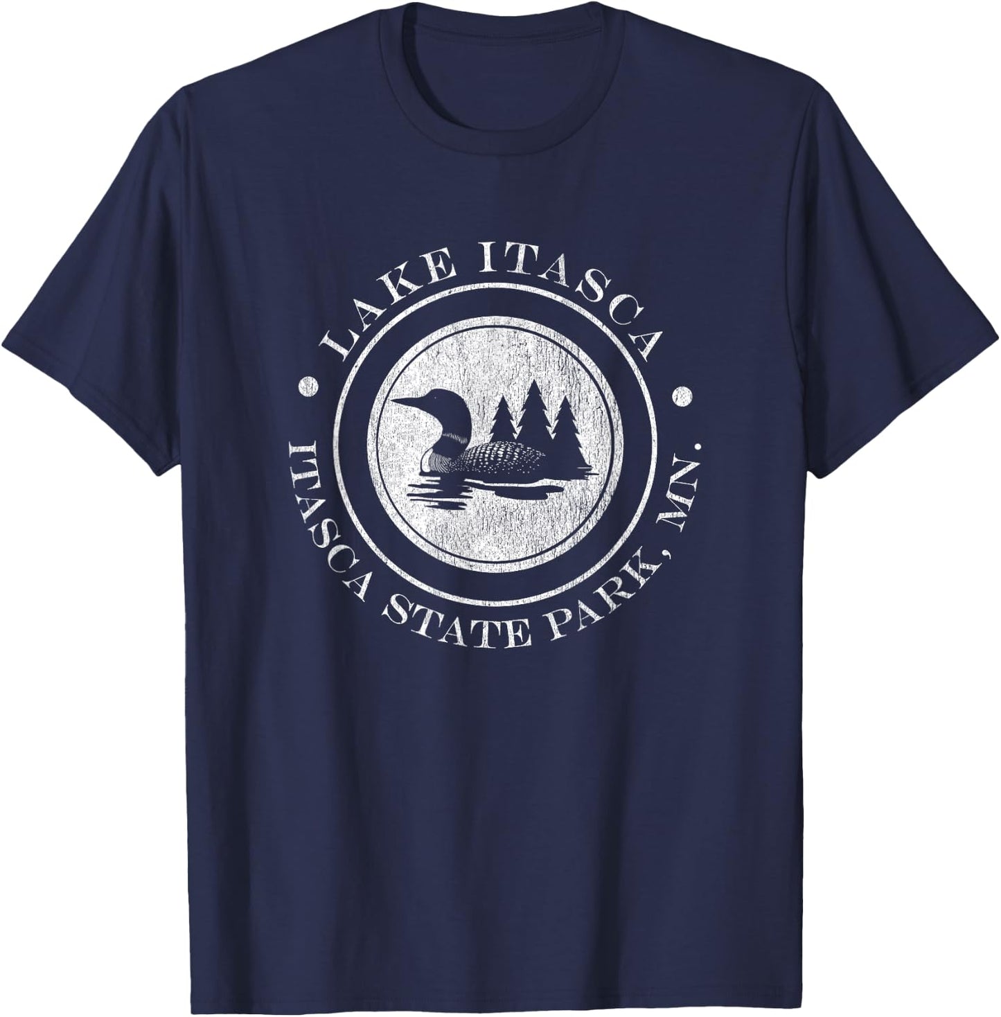 Minnesota - Lake Itasca - Itasca State Park with Loon T-Shirt - T-Shirt | Navy