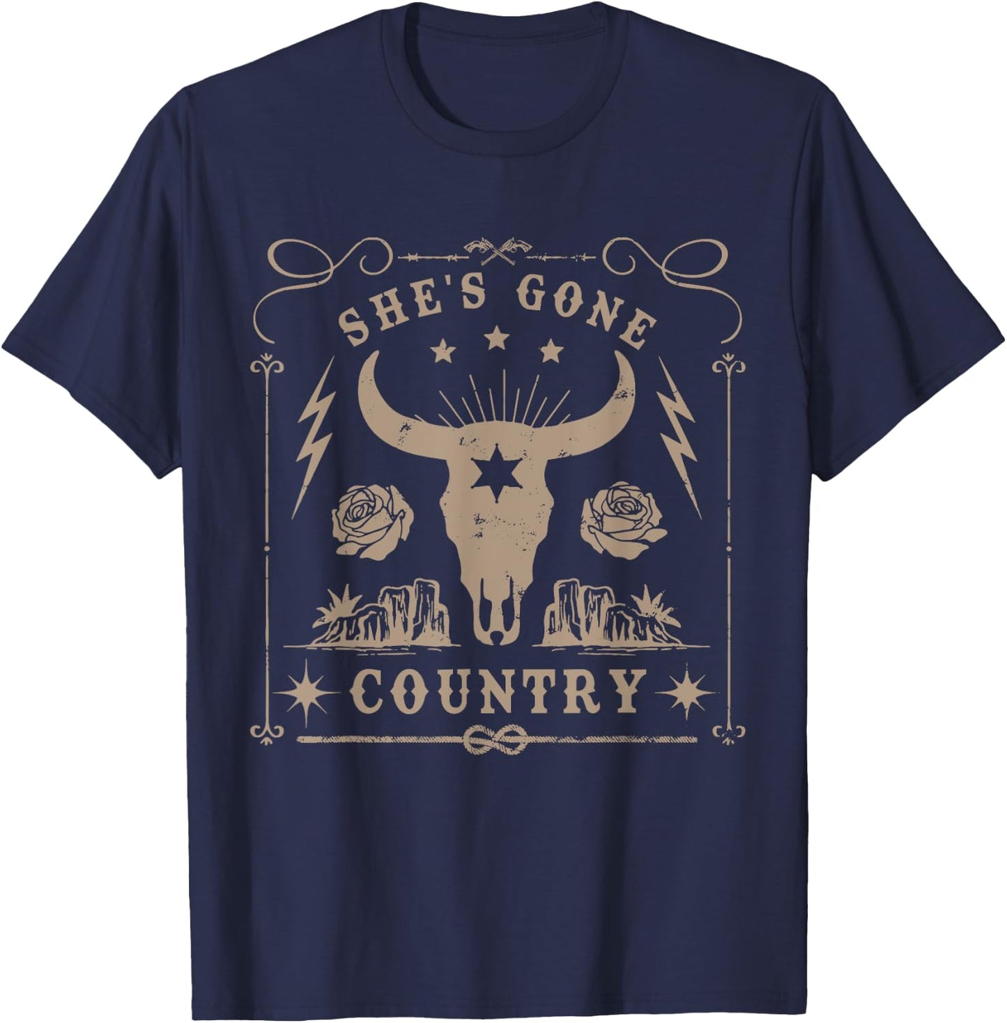 She's Gone Country Music Howdy Rodeo Bull Skull Western T-Shirt - T-Shirt | Navy