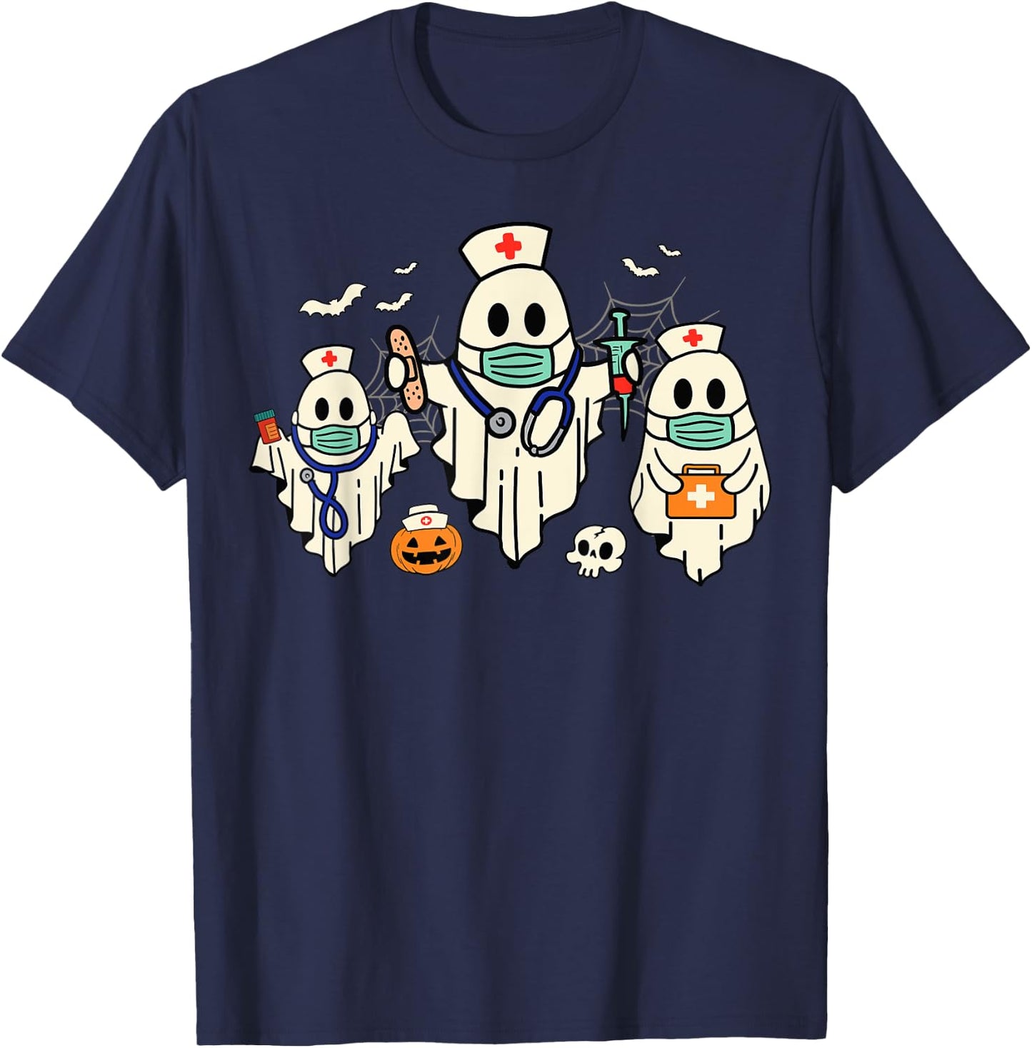 Halloween Nurse Nursing Funny Health Worker RN Ghost Nurse T-Shirt - T-Shirt | Navy