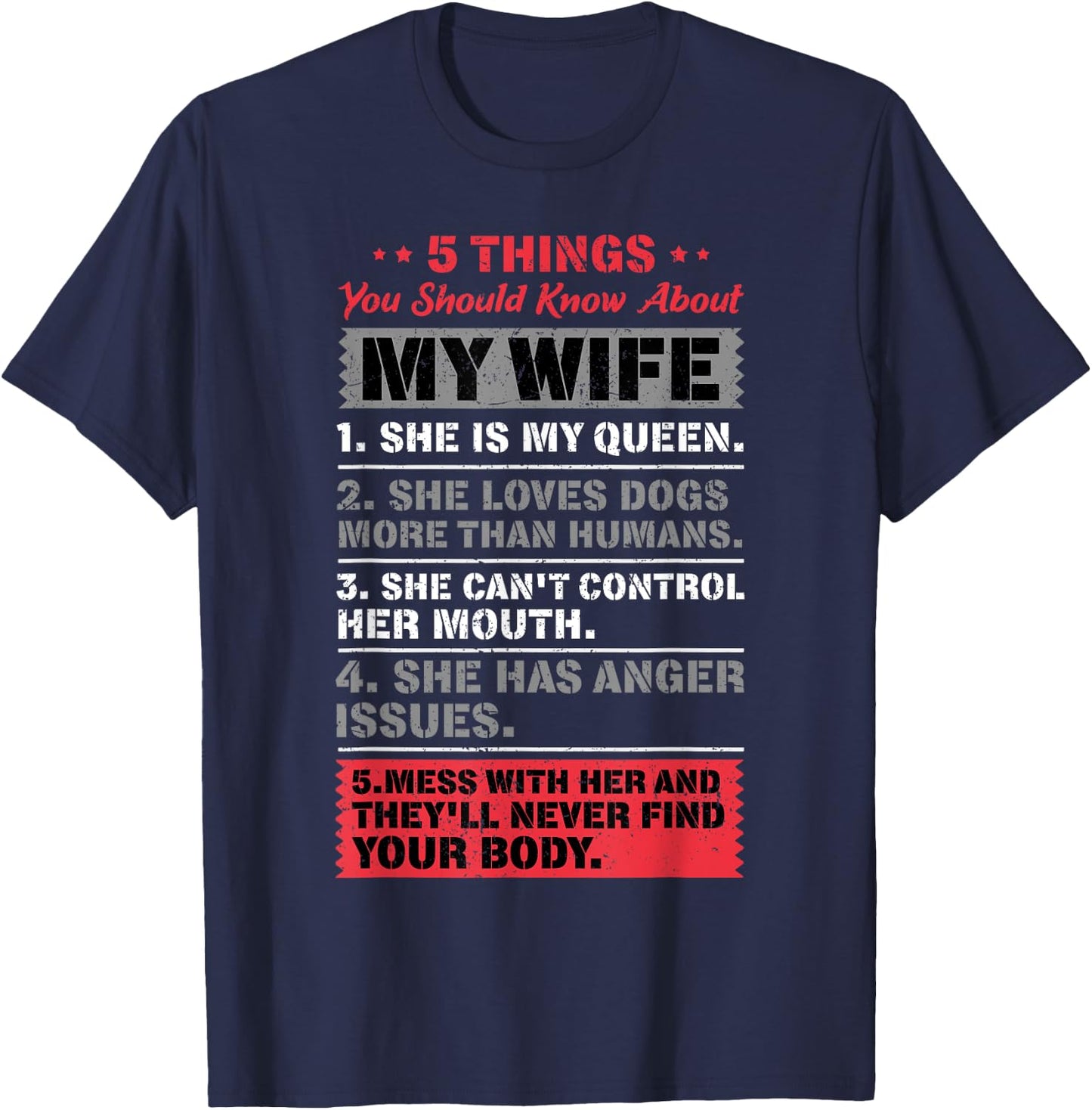 5 Things You Should Know About My Wife Husband Giftidea T-Shirt - T-Shirt | Navy