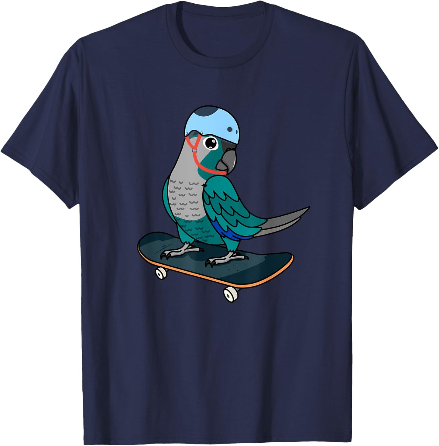 Skateboarding Parrot I Turquoise Green Cheek Conure T-Shirt - T-Shirt | Navy