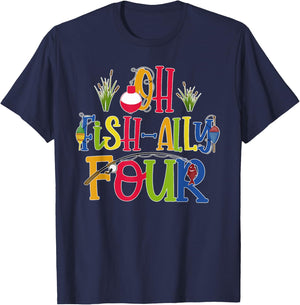 Oh Fish Ally Four Birthday Boy Outfit 4 Year Old 4th Bday T-Shirt - T-Shirt | Navy