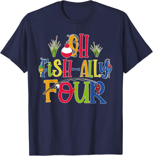 Oh Fish Ally Four Birthday Boy Outfit 4 Year Old 4th Bday T-Shirt - T-Shirt | Navy
