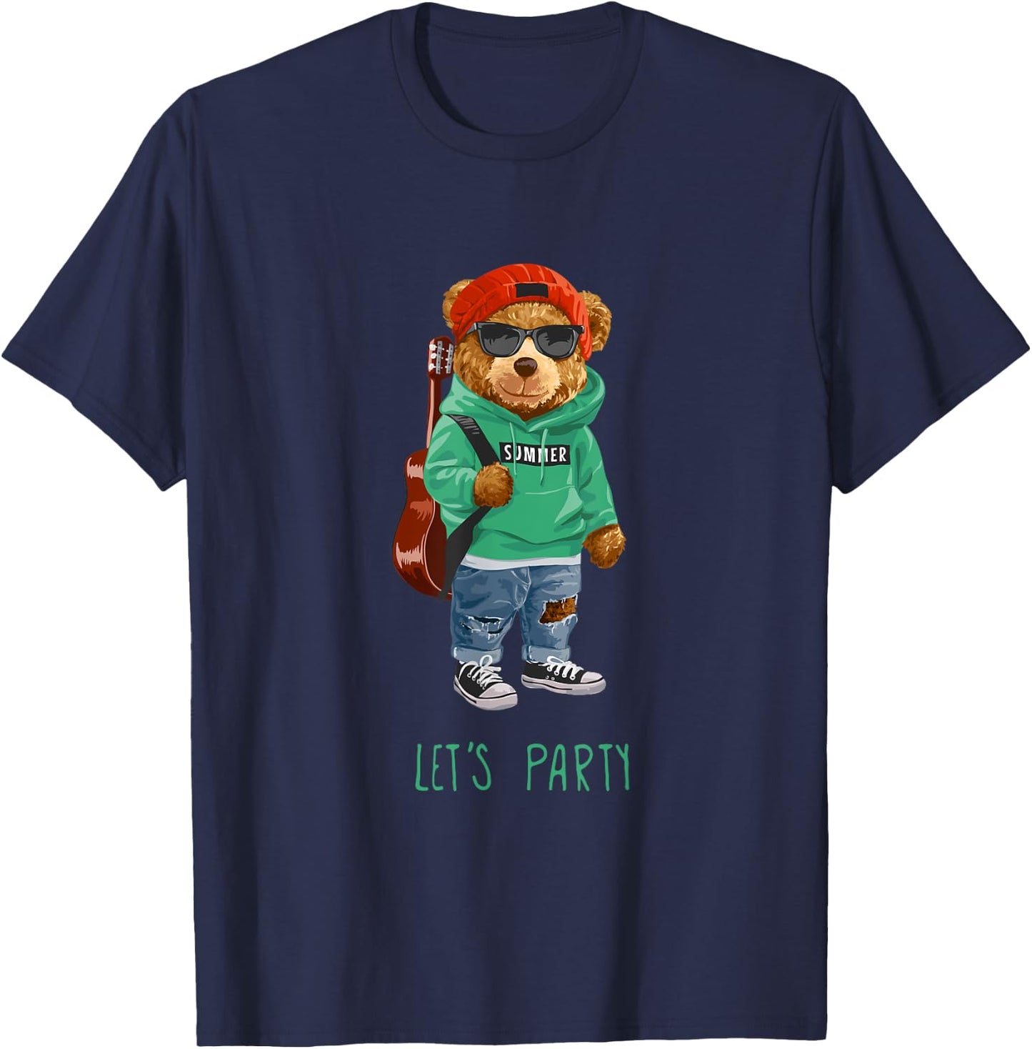 Stay Childish Let's Party, Funny Boys Girls Teddy Bear Style T-Shirt - T-Shirt | Navy