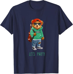 Stay Childish Let's Party, Funny Boys Girls Teddy Bear Style T-Shirt - T-Shirt | Navy