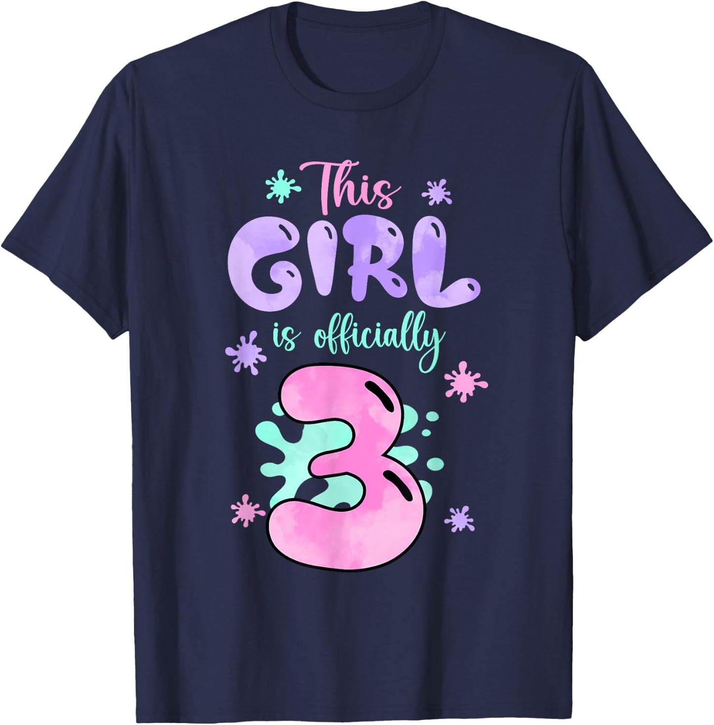 This Girl Is Officially 3 Year Old Slime Queen 3rd Birthday T-Shirt - T-Shirt | Navy