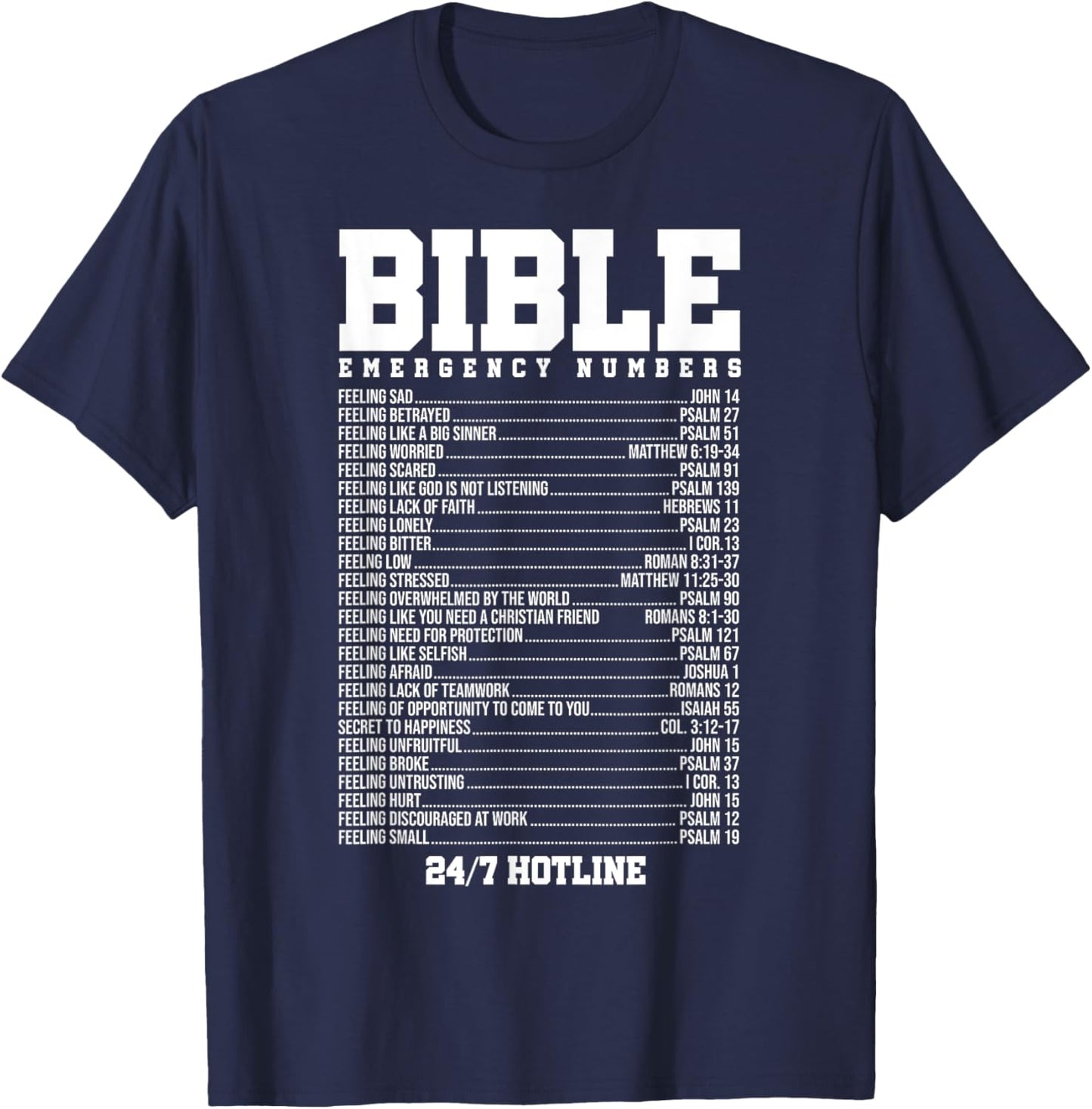 Bible Verses Emergency Number Hotline Christian Religious T-Shirt - T-Shirt | Navy