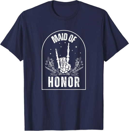 Maid of Honor, Wedding, Brial, Fun, Rock Style T-Shirt - T-Shirt | Navy
