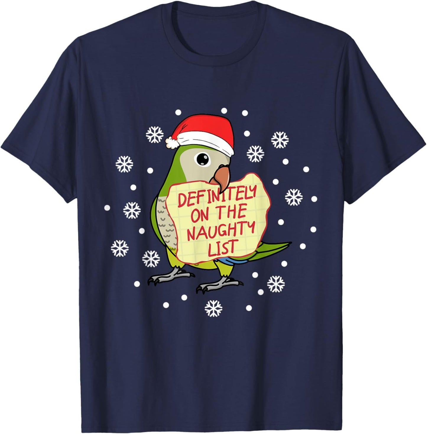Naughty List Parrot | Green Monk Parakeet Quaker T-Shirt - T-Shirt | Navy