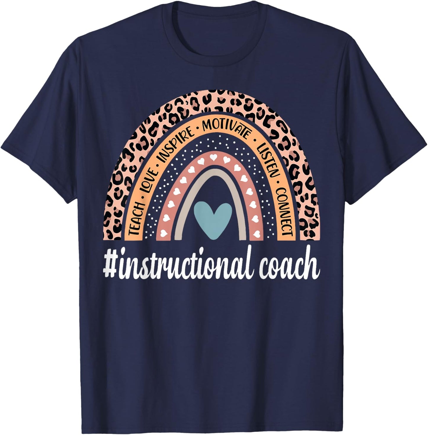 Instructional Coach Rainbow Leopard Teacher T-Shirt - T-Shirt | Navy