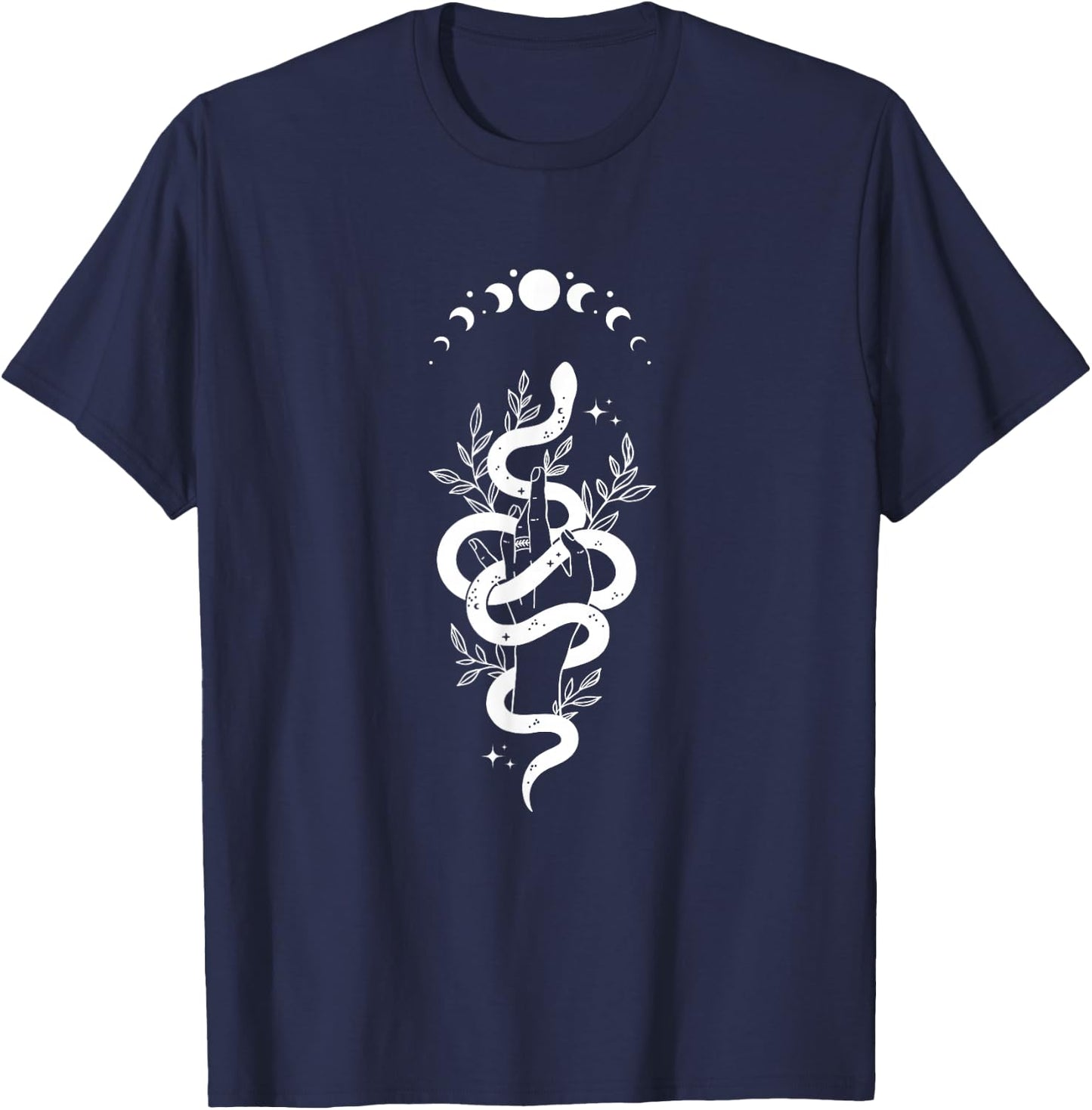 Magic Boho Snake with Moon Phase & Leaves T-Shirt - T-Shirt | Navy