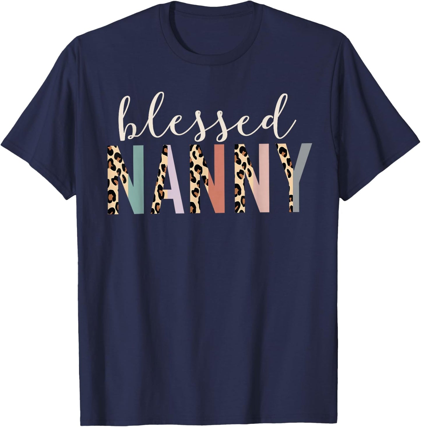Blessed Nanny Cute Leopard Print T-Shirt - T-Shirt | Navy