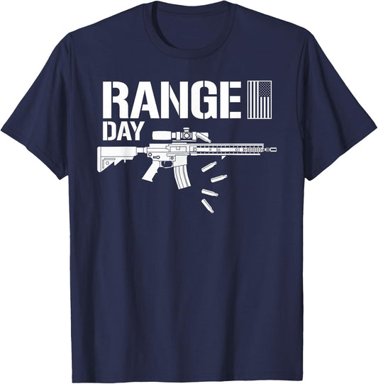 Military Rifle Range Day American Flag Bullet Semi Automatic Women Men T-Shirt - T-Shirt | Navy