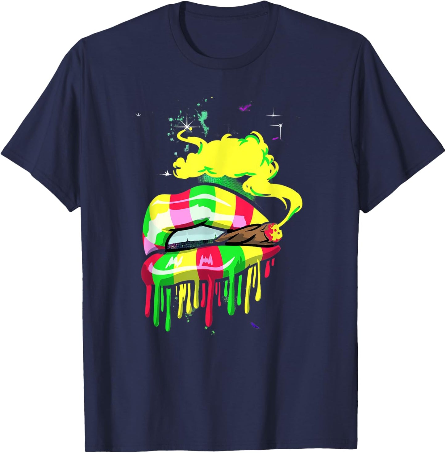 Love Marijuana Pot Smoker Peace Love Reggae Lips T-Shirt - T-Shirt | Navy