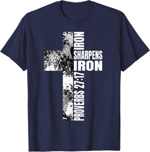 Black White Cross Iron Sharpens Iron Verse Christian Couples T-Shirt - T-Shirt | Navy