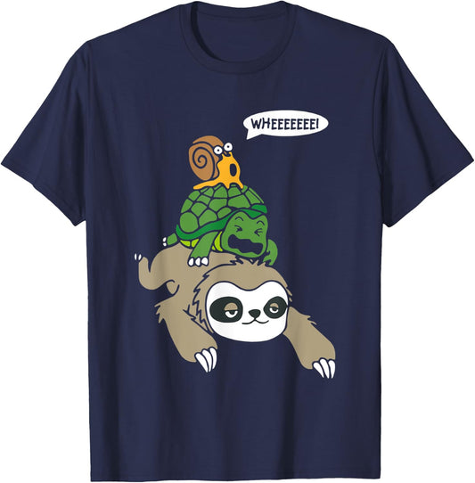 Weeee! Snail, Tortoise, Sloth Piggyback Ride Animal Lover T-Shirt - T-Shirt | Navy