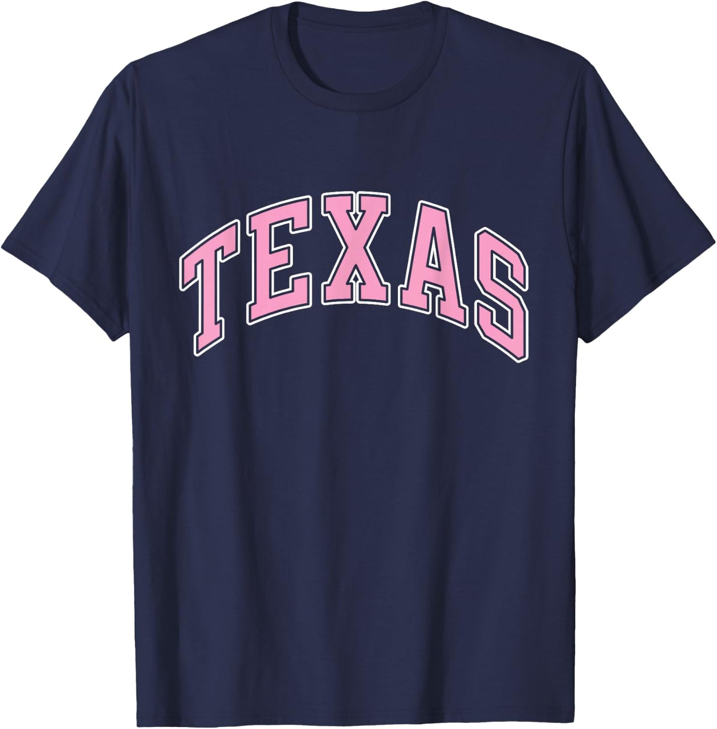 Texas Varsity Style Pink Text T-Shirt - T-Shirt | Navy