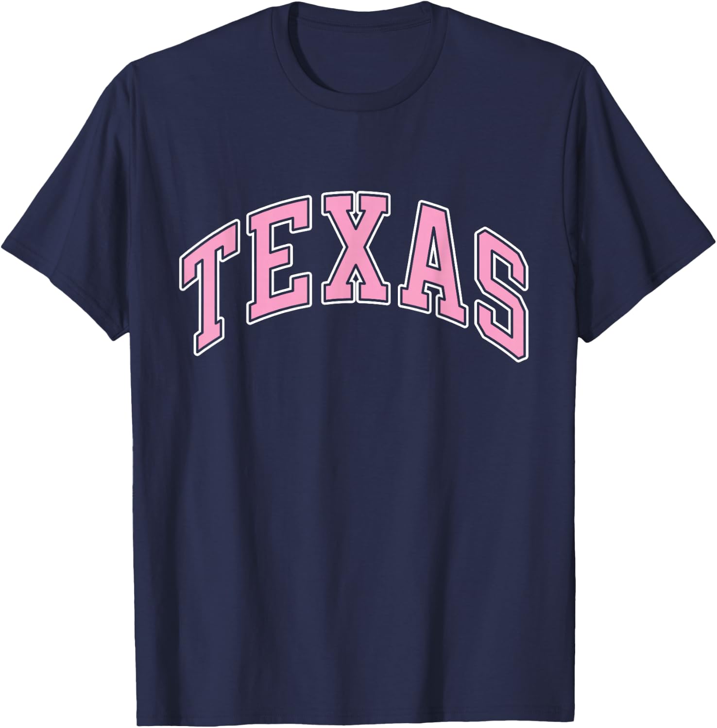 Texas Varsity Style Pink Text T-Shirt - T-Shirt | Navy