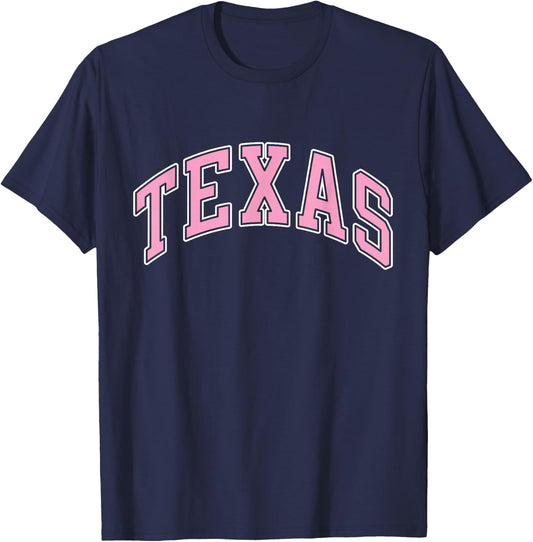 Texas Varsity Style Pink Text T-Shirt - T-Shirt | Navy