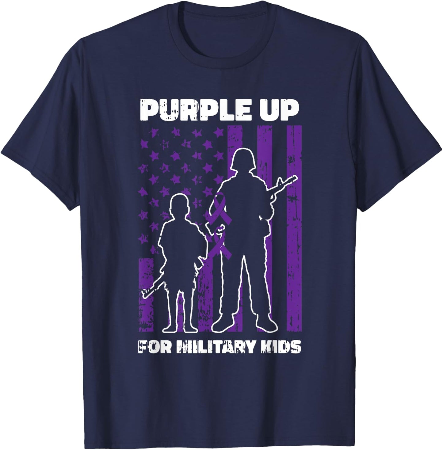 Military Child Boy Girls Purple Up For Military Kids T-Shirt - T-Shirt | Navy